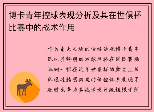博卡青年控球表现分析及其在世俱杯比赛中的战术作用